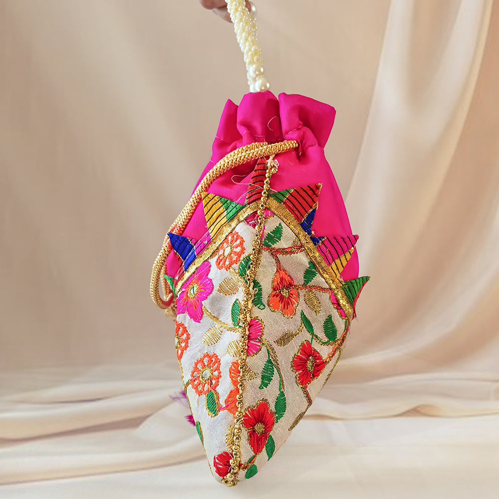 JS Fashion Embroidered Handcrafted Wedding Potli Bag with Beads