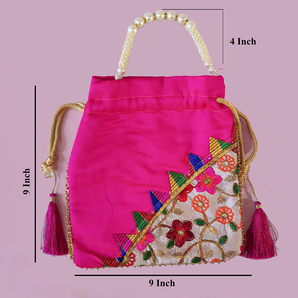 JS Fashion Embroidered Handcrafted Wedding Potli Bag with Beads