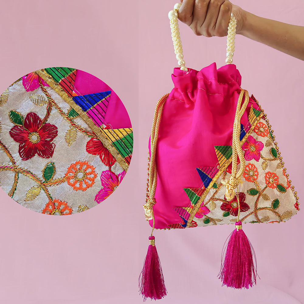 JS Fashion Embroidered Handcrafted Wedding Potli Bag with Beads