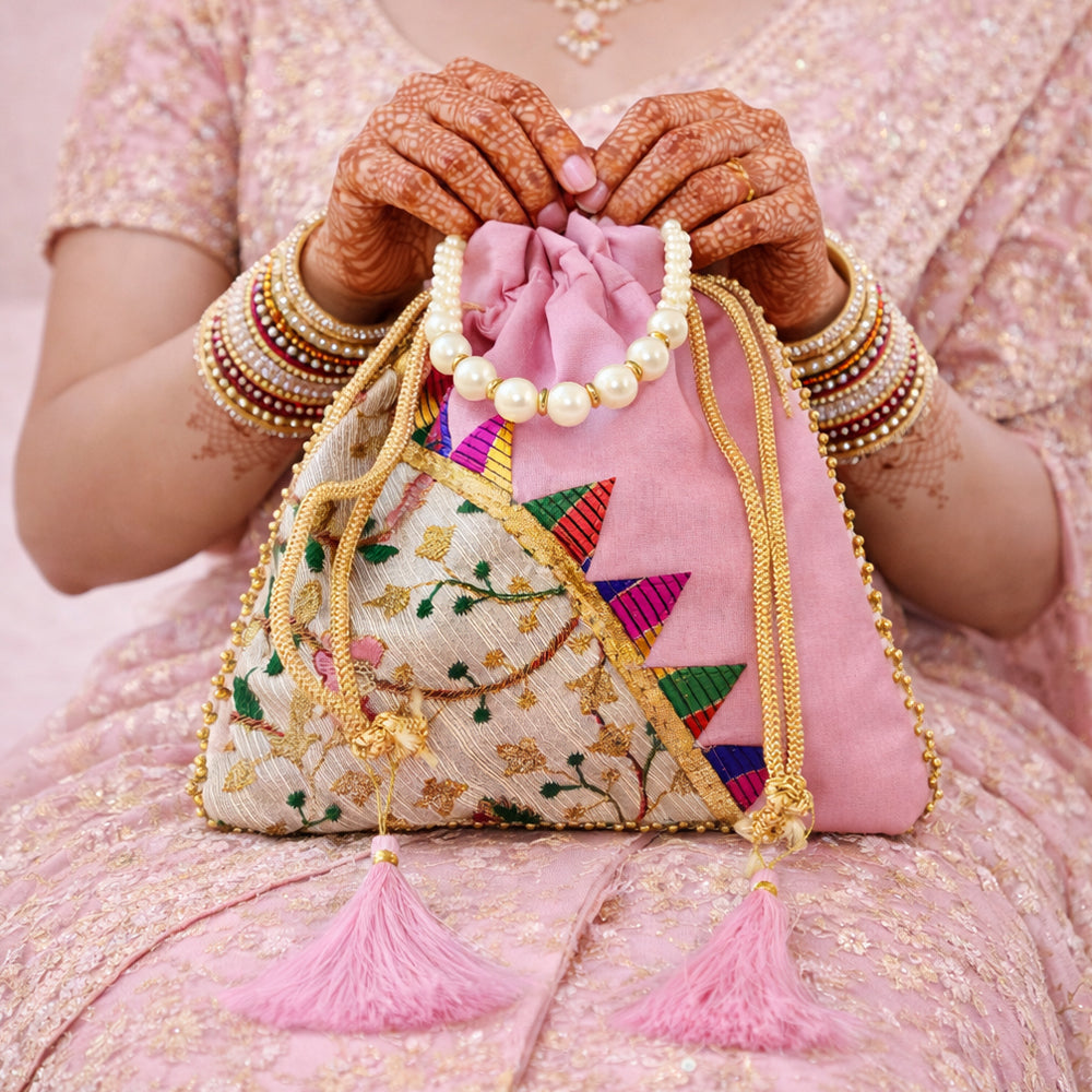 JS Fashion Embroidered Handcrafted Wedding Potli Bag with Beads