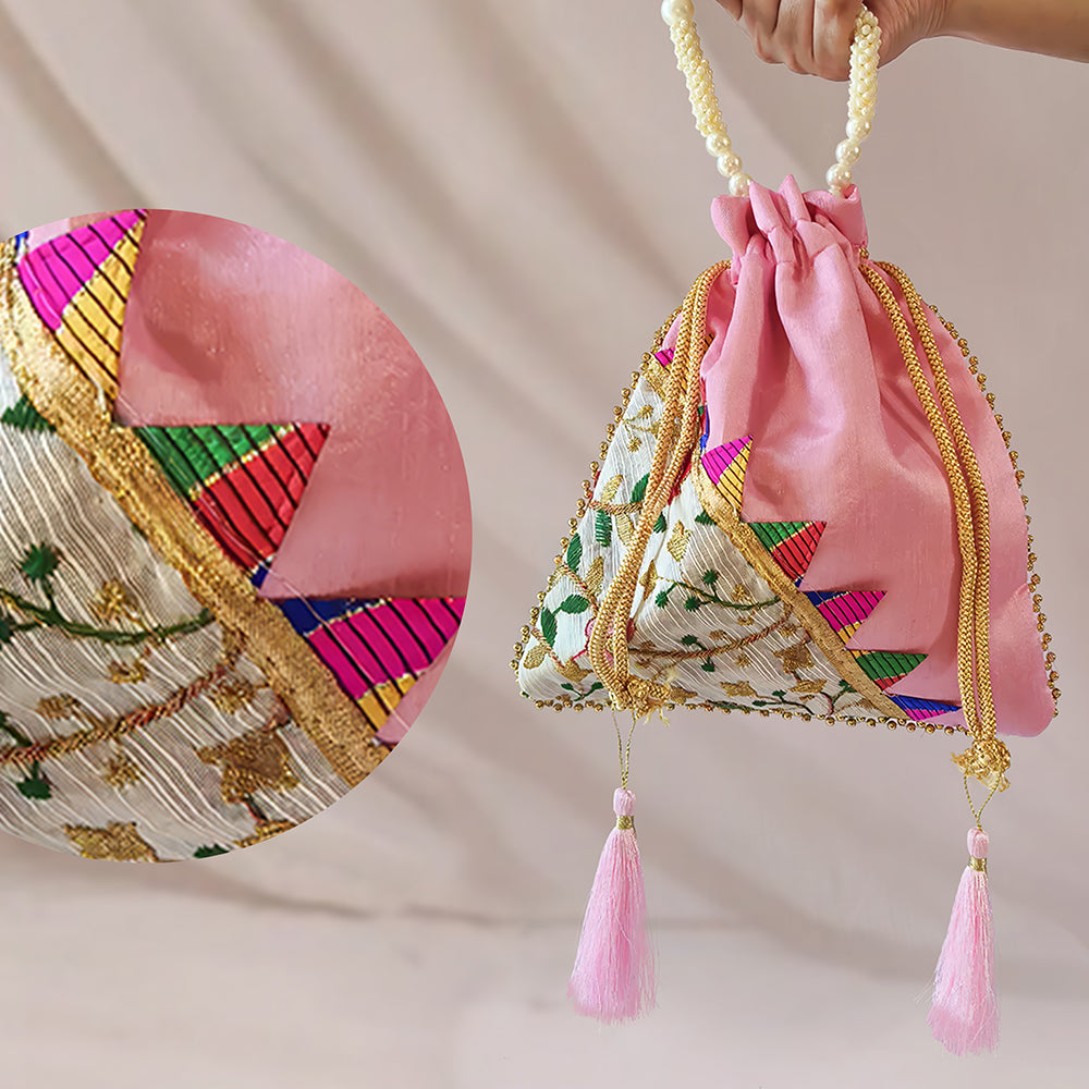 JS Fashion Embroidered Handcrafted Wedding Potli Bag with Beads