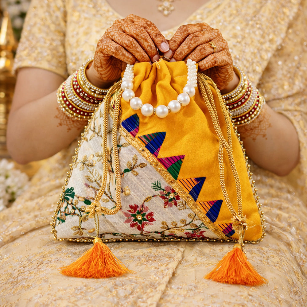 JS Fashion Embroidered Handcrafted Wedding Potli Bag with Beads