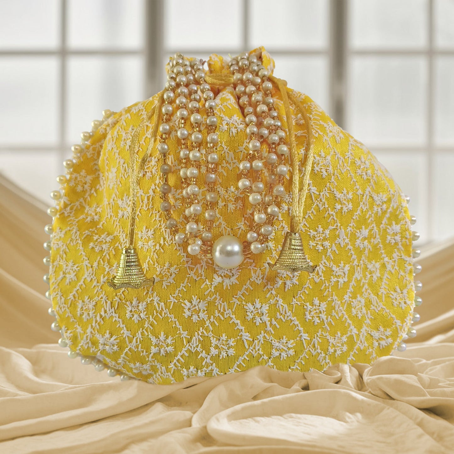 JS Fashion Embroidered Handcrafted Wedding Potli Bag with Beads