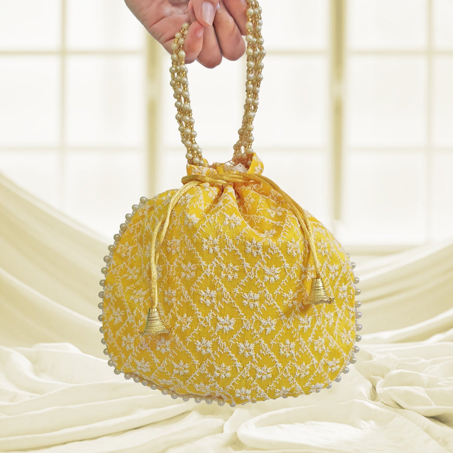 JS Fashion Embroidered Handcrafted Wedding Potli Bag with Beads