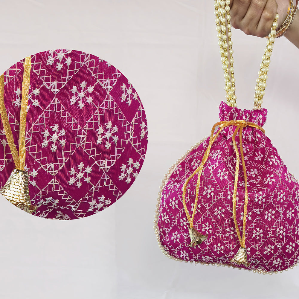 JS Fashion Embroidered Handcrafted Wedding Potli Bag with Beads