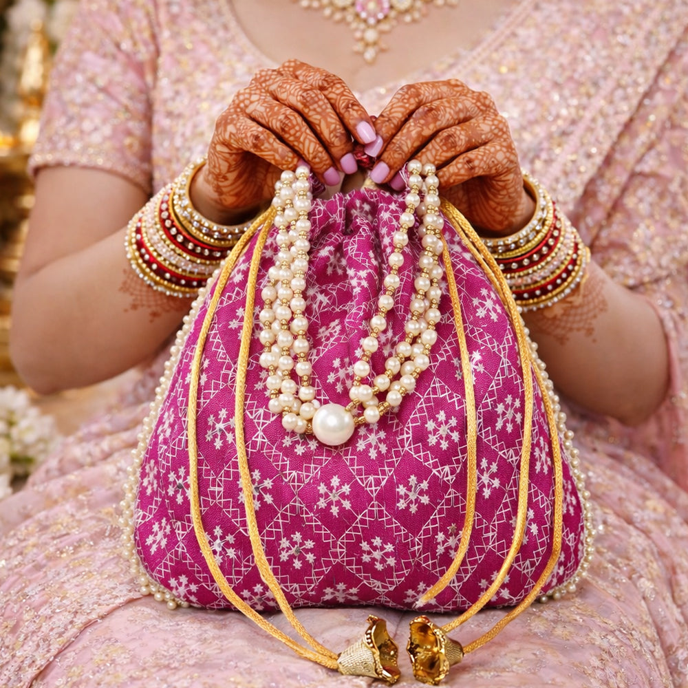 JS Fashion Embroidered Handcrafted Wedding Potli Bag with Beads