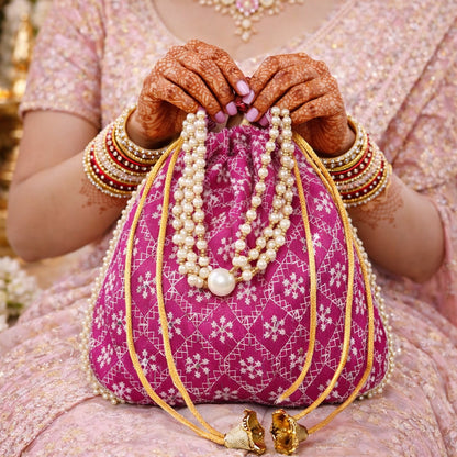 JS Fashion Embroidered Handcrafted Wedding Potli Bag with Beads
