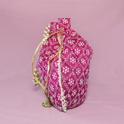 JS Fashion Embroidered Handcrafted Wedding Potli Bag with Beads