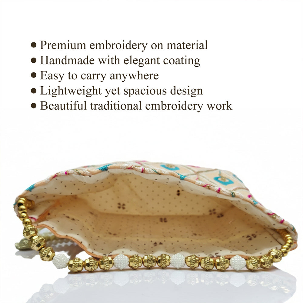JS Fashion Embroidered Handcrafted Wedding Potli Bag with Beads