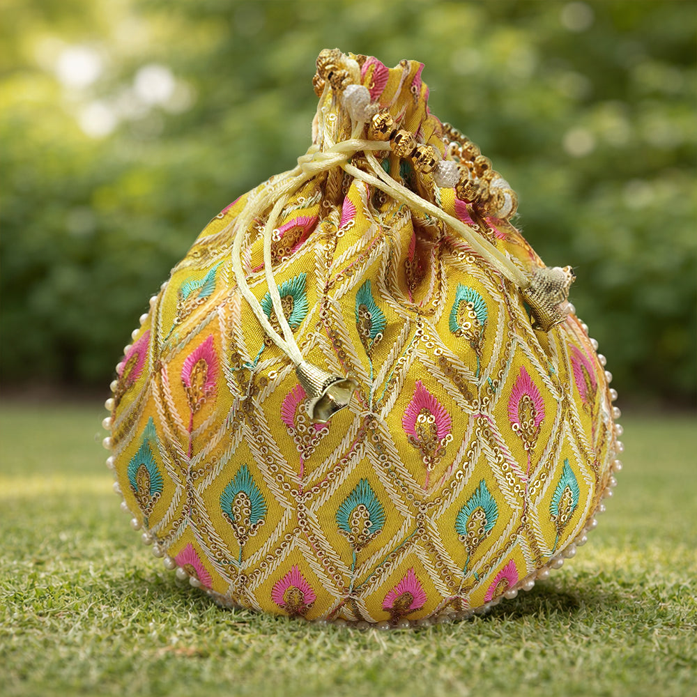 JS Fashion Embroidered Handcrafted Wedding Potli Bag with Beads