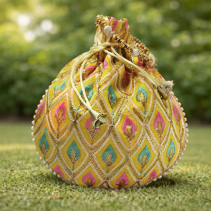 JS Fashion Embroidered Handcrafted Wedding Potli Bag with Beads