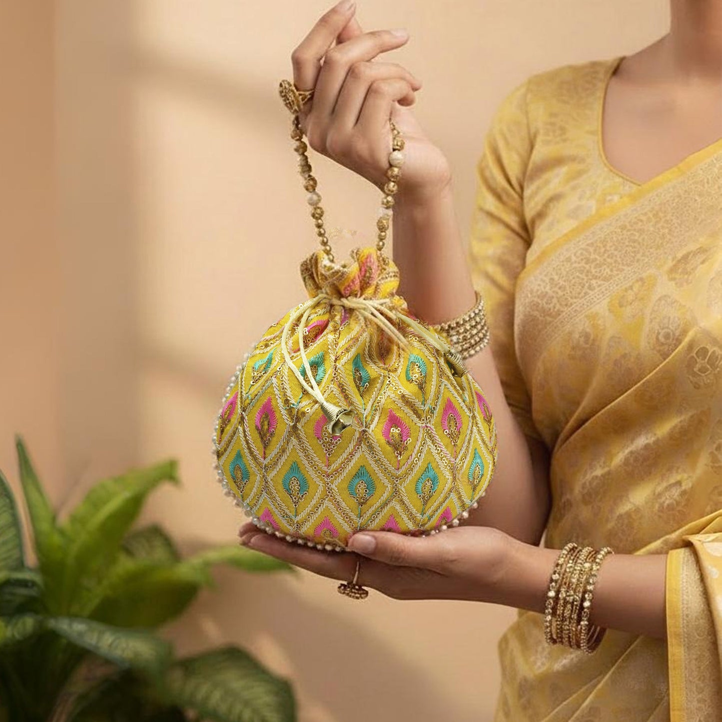 JS Fashion Embroidered Handcrafted Wedding Potli Bag with Beads