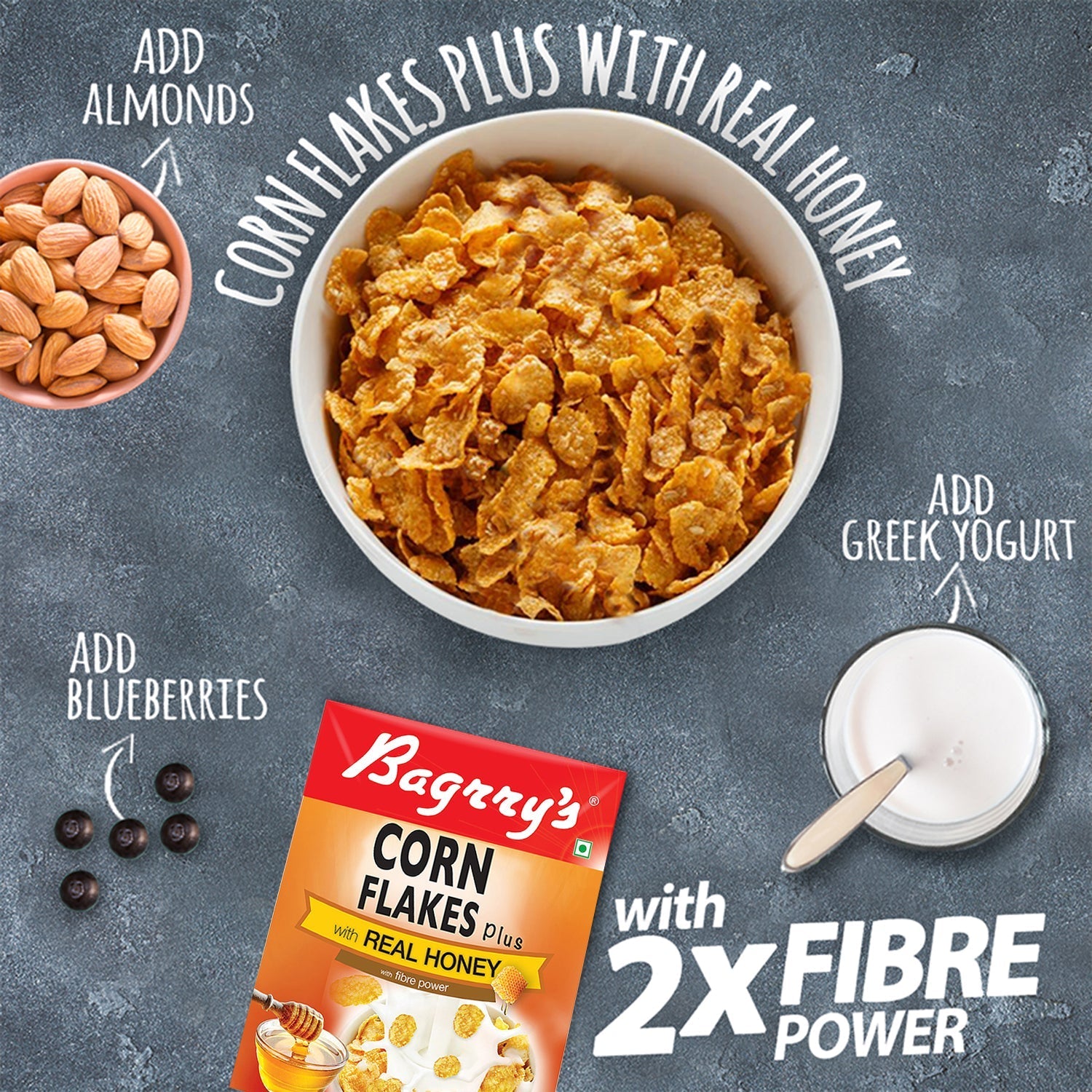 Bagrry's Corn Flakes Plus - Real Honey - 300 gms (pack of 2)