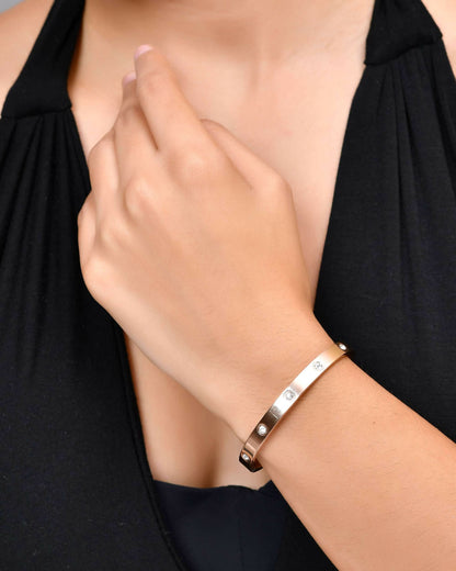 VOJ Rose Gold-Polished Kada Bracelet with Crystals