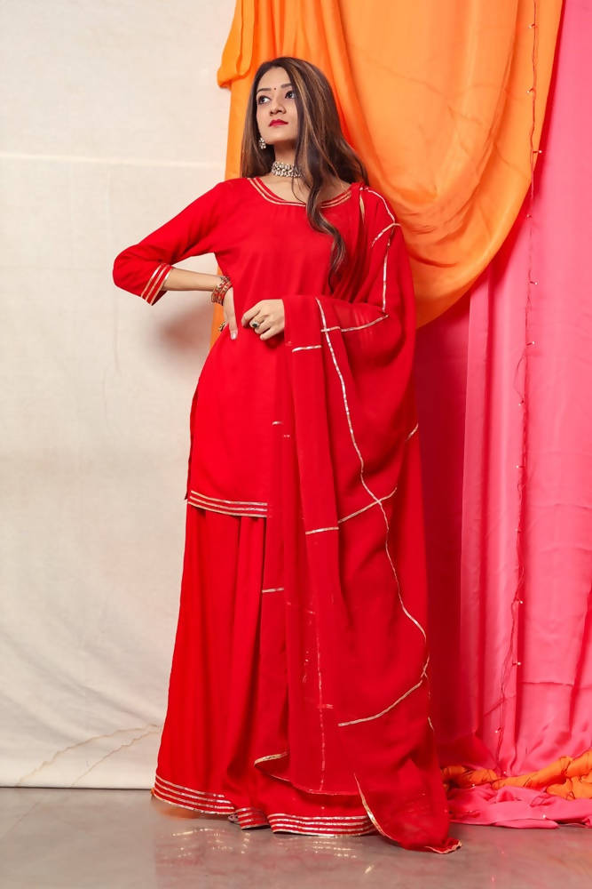 Cheera Red Kurta Palazzo Dupatta set