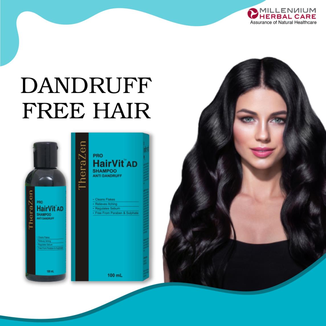 Millennium Herbal Pro Hairvit Ad (Anti-dandruff) Shampoo - 100 ml X 2 Bottles