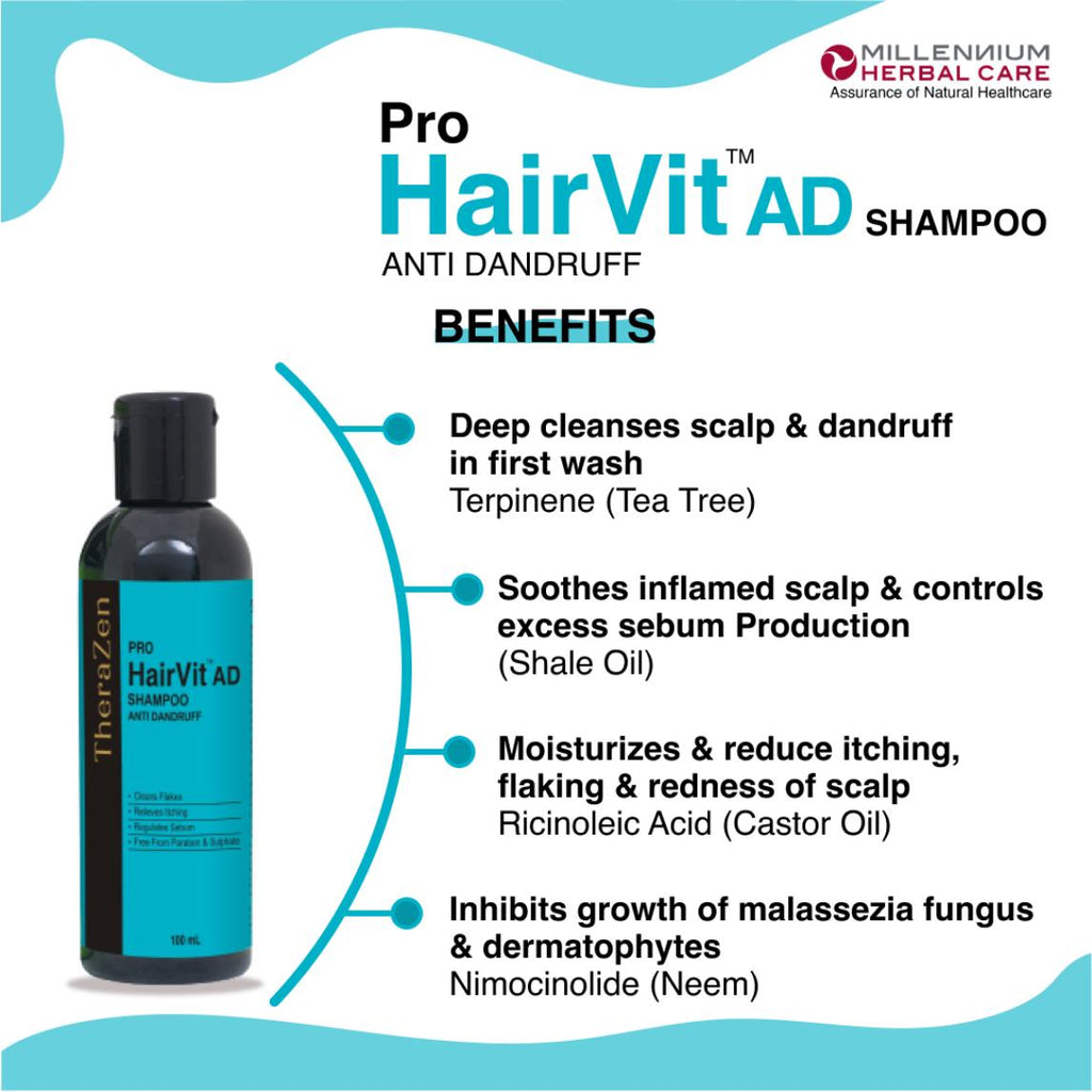 Millennium Herbal Pro Hairvit Ad (Anti-dandruff) Shampoo - 100 ml X 2 Bottles