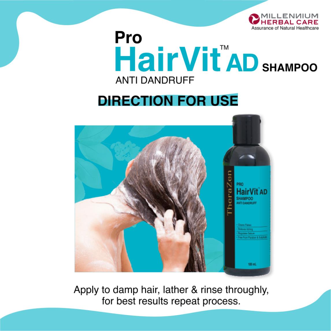 Millennium Herbal Pro Hairvit Ad (Anti-dandruff) Shampoo - 100 ml X 2 Bottles
