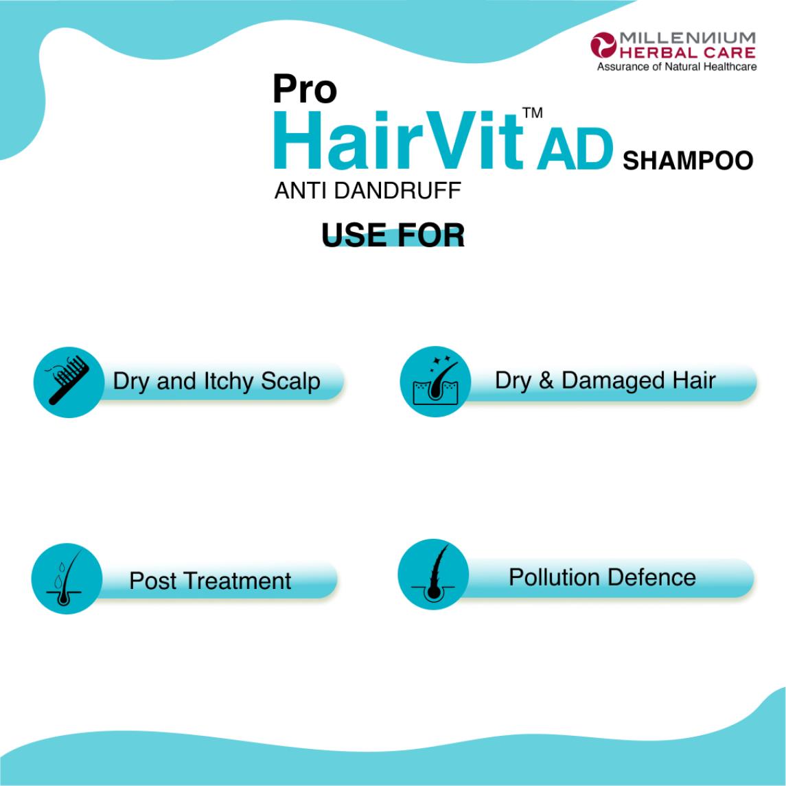 Millennium Herbal Pro Hairvit Ad (Anti-dandruff) Shampoo - 100 ml X 2 Bottles