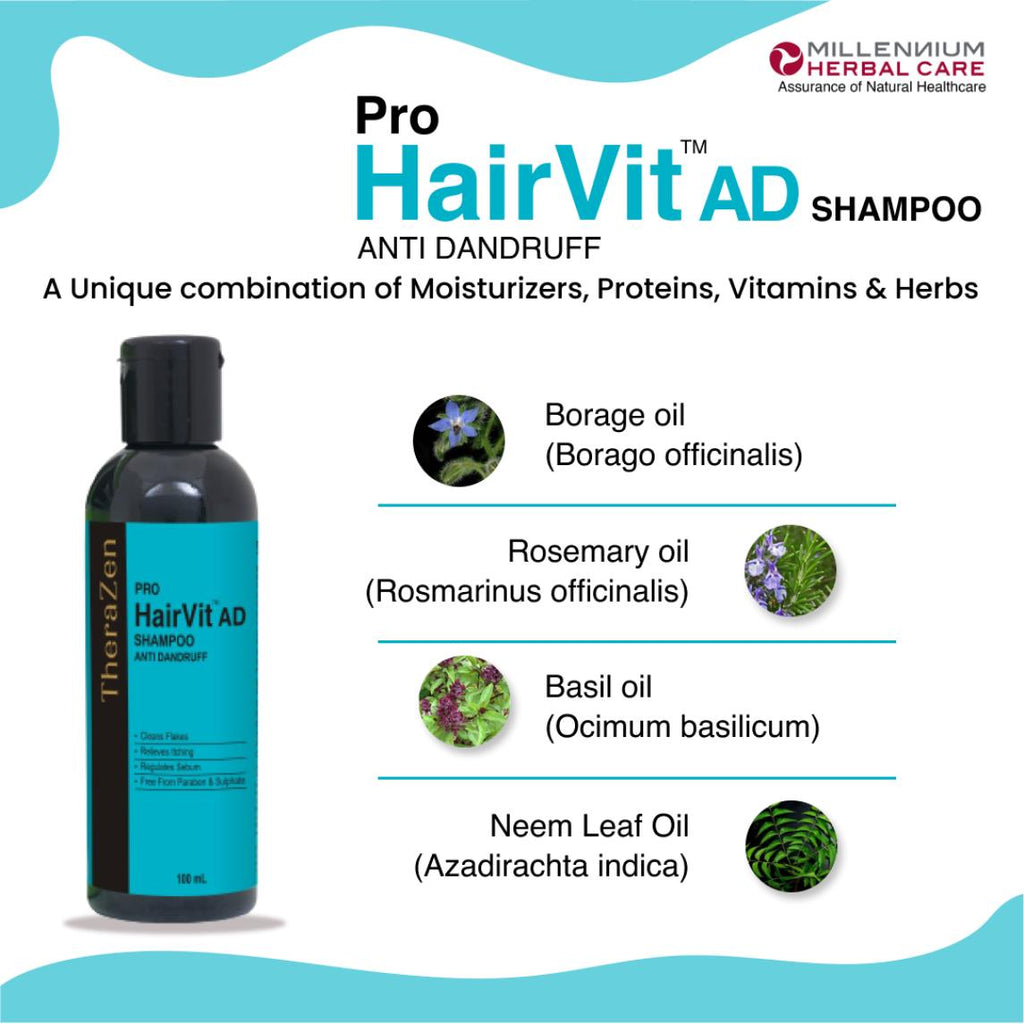 Millennium Herbal Pro Hairvit Ad (Anti-dandruff) Shampoo - 100 ml X 2 Bottles