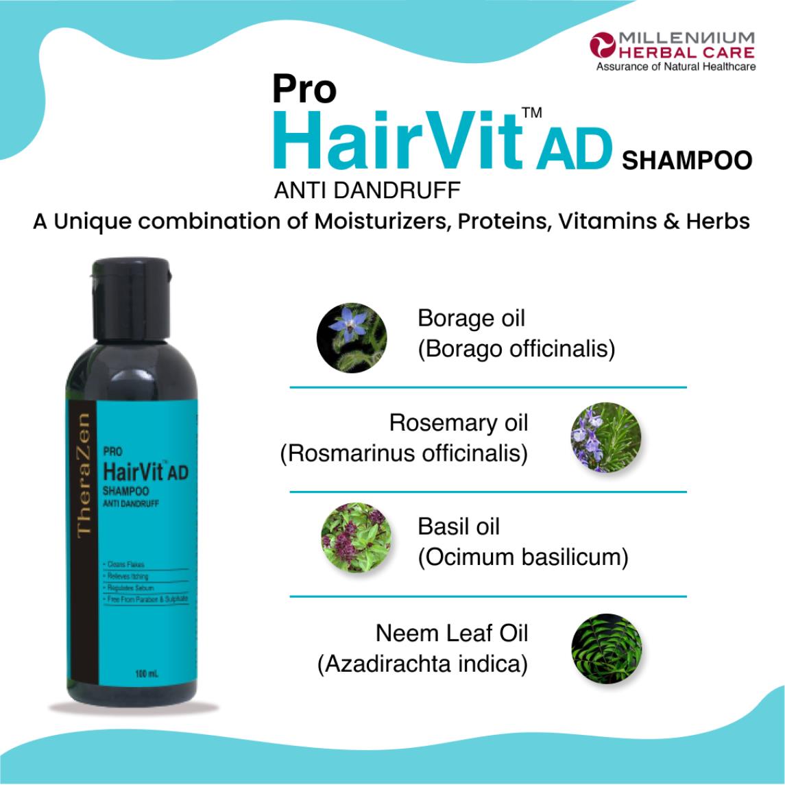 Millennium Herbal Pro Hairvit Ad (Anti-dandruff) Shampoo - 100 ml X 2 Bottles