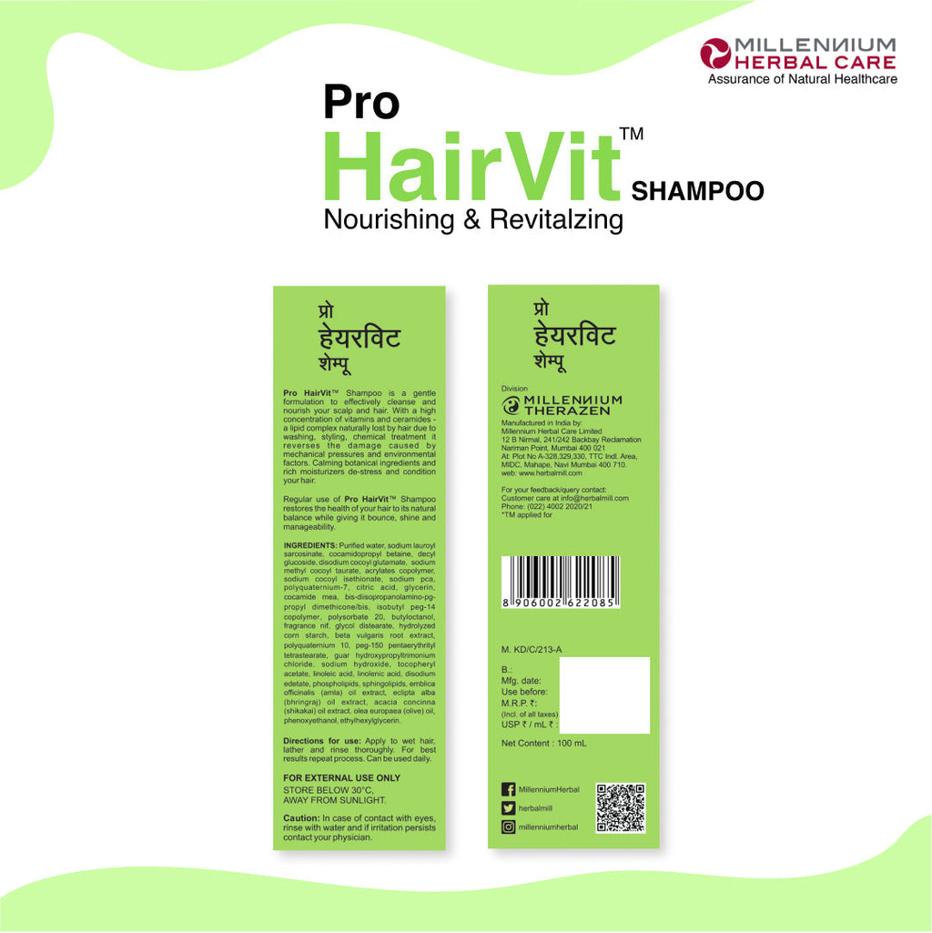 Millennium Herbal Pro Hairvit Shampoo - 100 ml X 2 Bottles