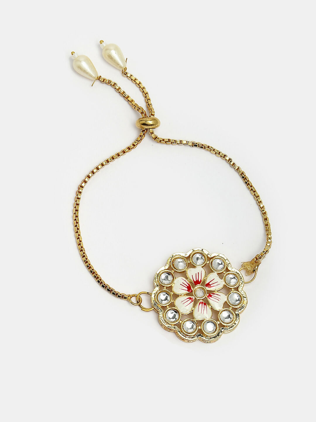 NVR Women & Men Set of 2 Gold Kundan-Studded Bhaiya Bhabhi Rakhi Set With Roli Chawal