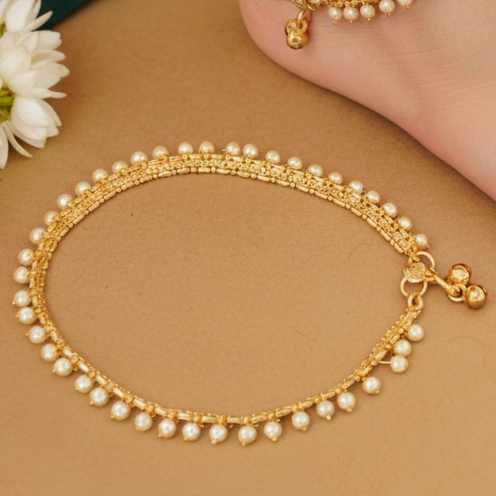 JS Fashion High Gold Fancy Pearl Anklet for Women & Girls