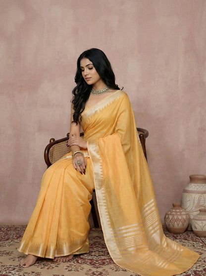 Shree Shyam Fashion Mustard Yellow Cotton Saree