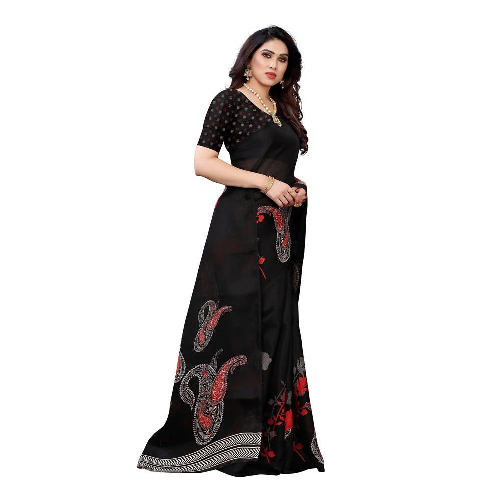 Vamika Printed Jute Silk Black Saree (Leo Black)