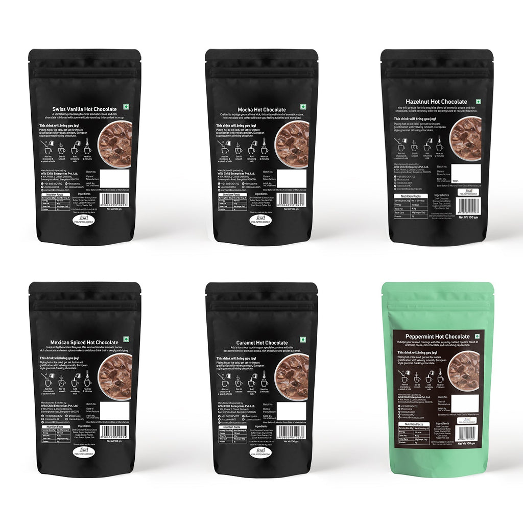 Cocosutra Hot Chocolate Mix Collection 6 Flavors in 1 Pack - 100 g each