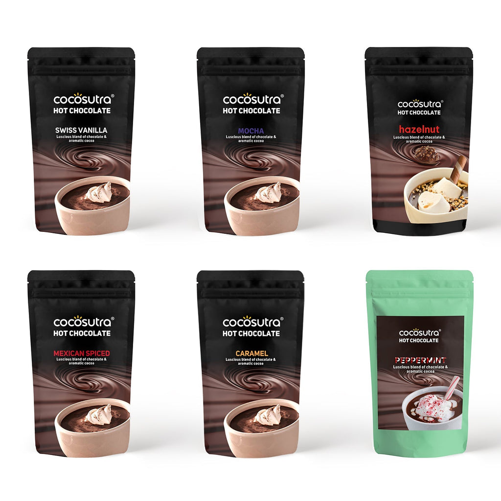Cocosutra Hot Chocolate Mix Collection 6 Flavors in 1 Pack - 100 g each