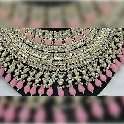 Jewel City Royal Pearl and Crystal Choker Set - Gold-Plated Wedding Jewelry with Earrings and Ring