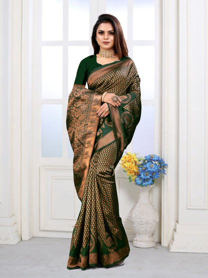 Vedant Vastram Litchi Silk Designer Banarasi Saree - Green