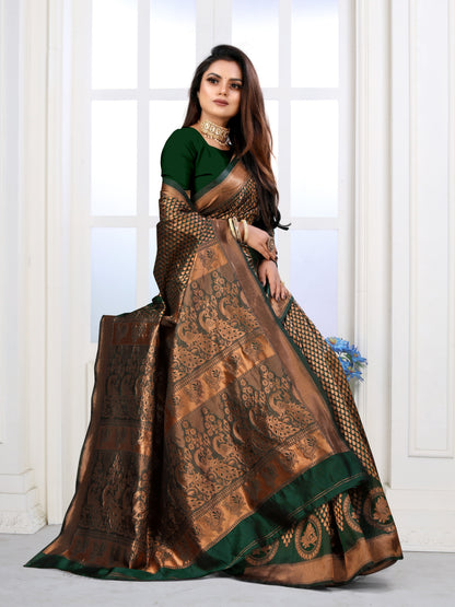 Vedant Vastram Litchi Silk Designer Banarasi Saree - Green