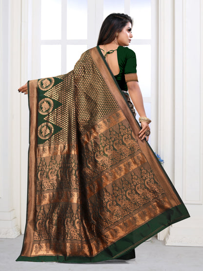 Vedant Vastram Litchi Silk Designer Banarasi Saree - Green