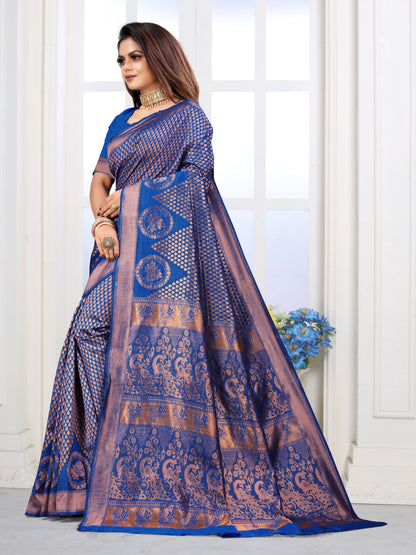 Vedant Vastram Litchi Silk Designer Banarasi Saree - Blue
