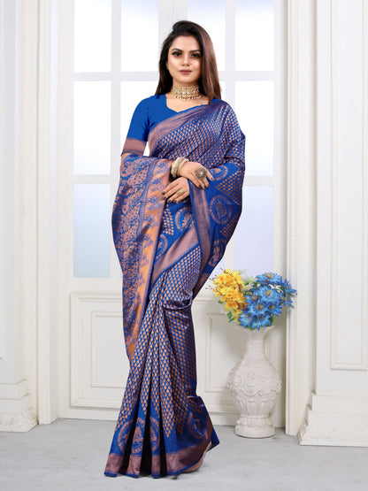 Vedant Vastram Litchi Silk Designer Banarasi Saree - Blue