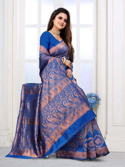 Vedant Vastram Litchi Silk Designer Banarasi Saree - Blue