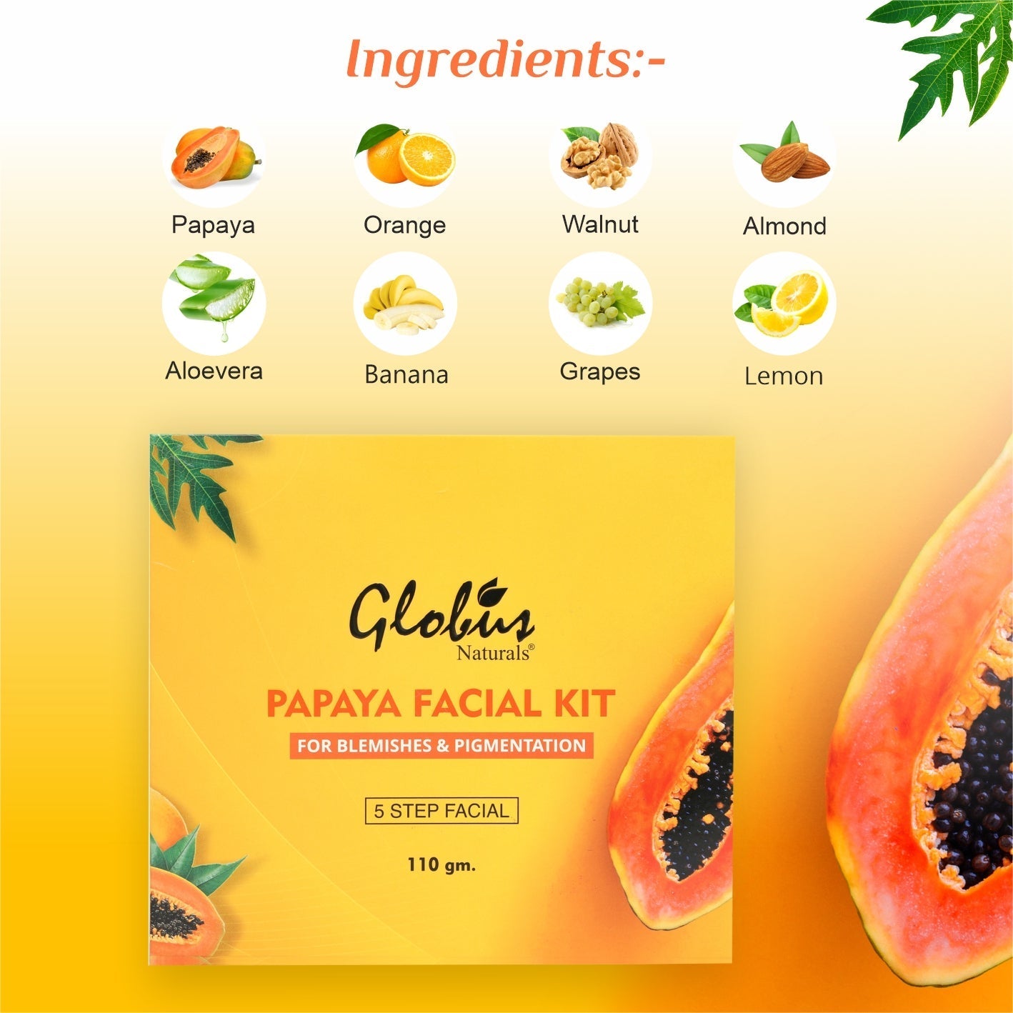Globus Naturals Anti Tan Papaya Facial Kit For Flawless Skin - 110 gms