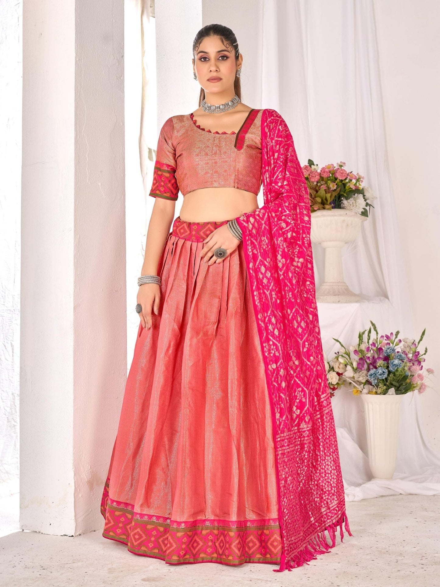Anaita Peach Weaving Work Silk Lehenga Choli