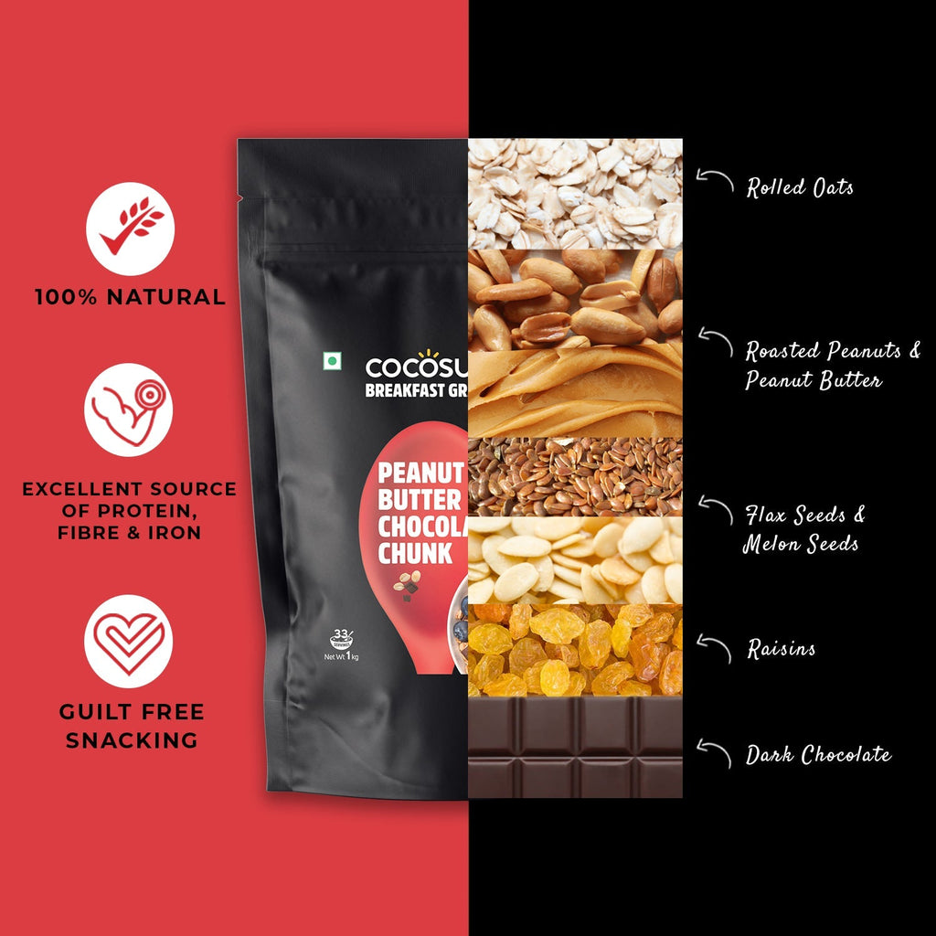 Cocosutra Peanut Butter Chocolate Chunk Breakfast Granola - 1 Kg