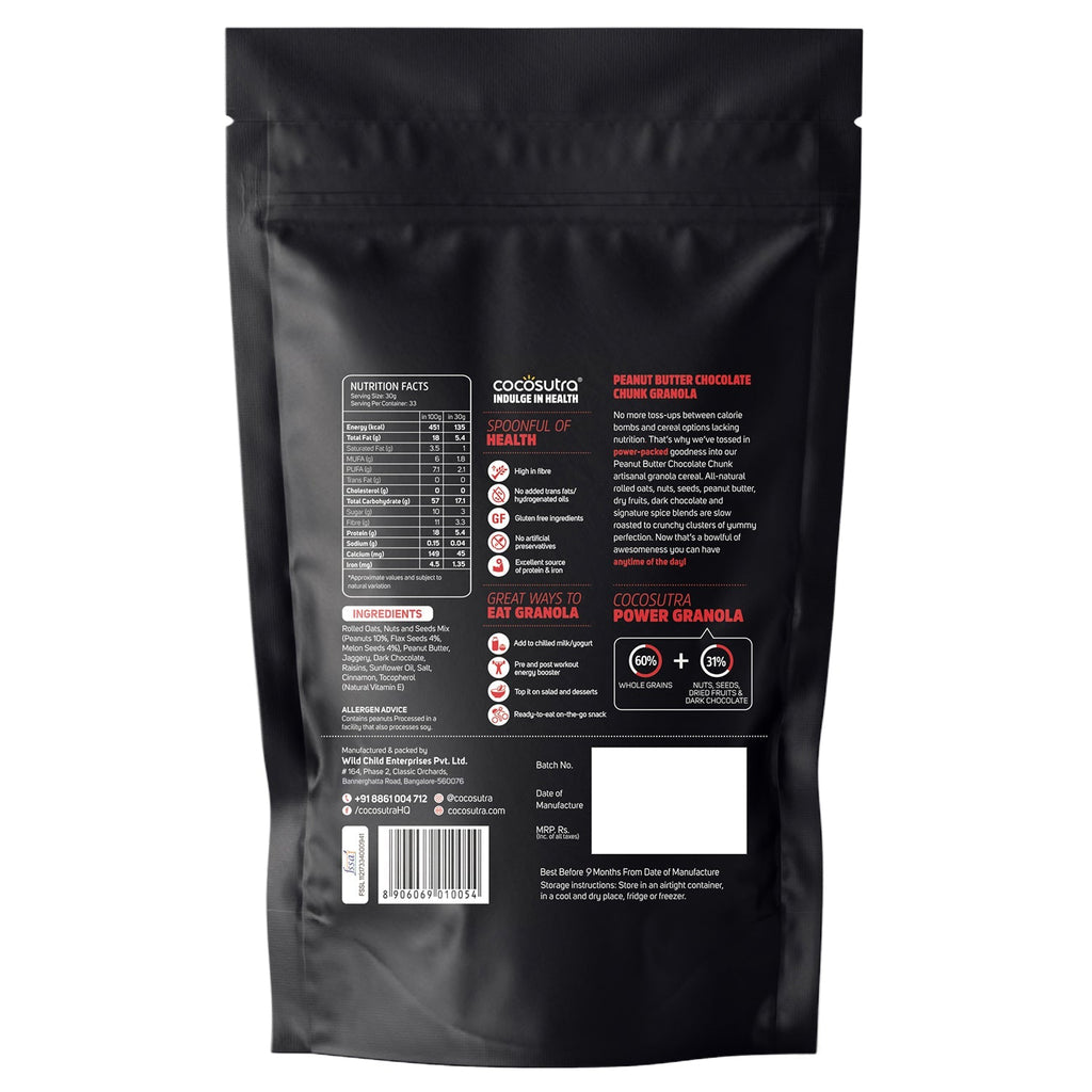 Cocosutra Peanut Butter Chocolate Chunk Breakfast Granola - 1 Kg