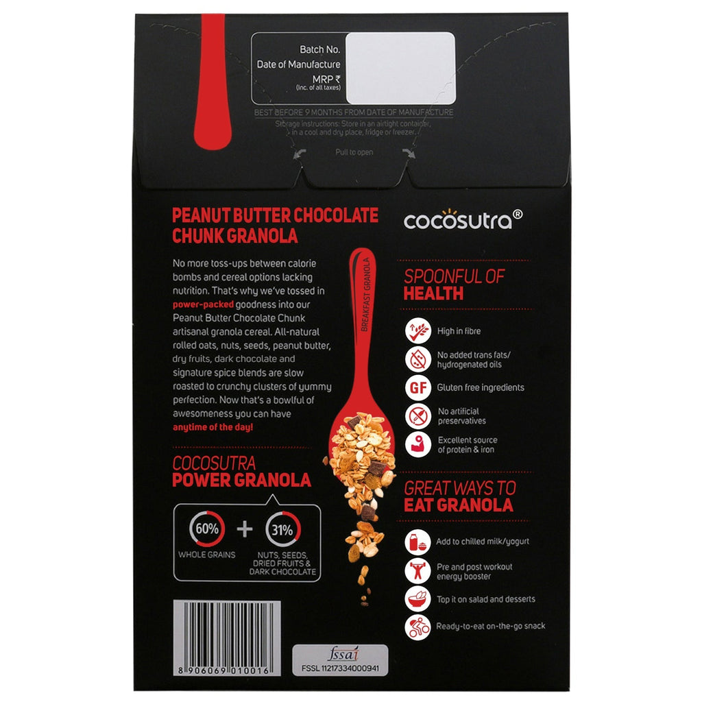 Cocosutra Peanut Butter Chocolate Chunk Breakfast Granola - 300 gms