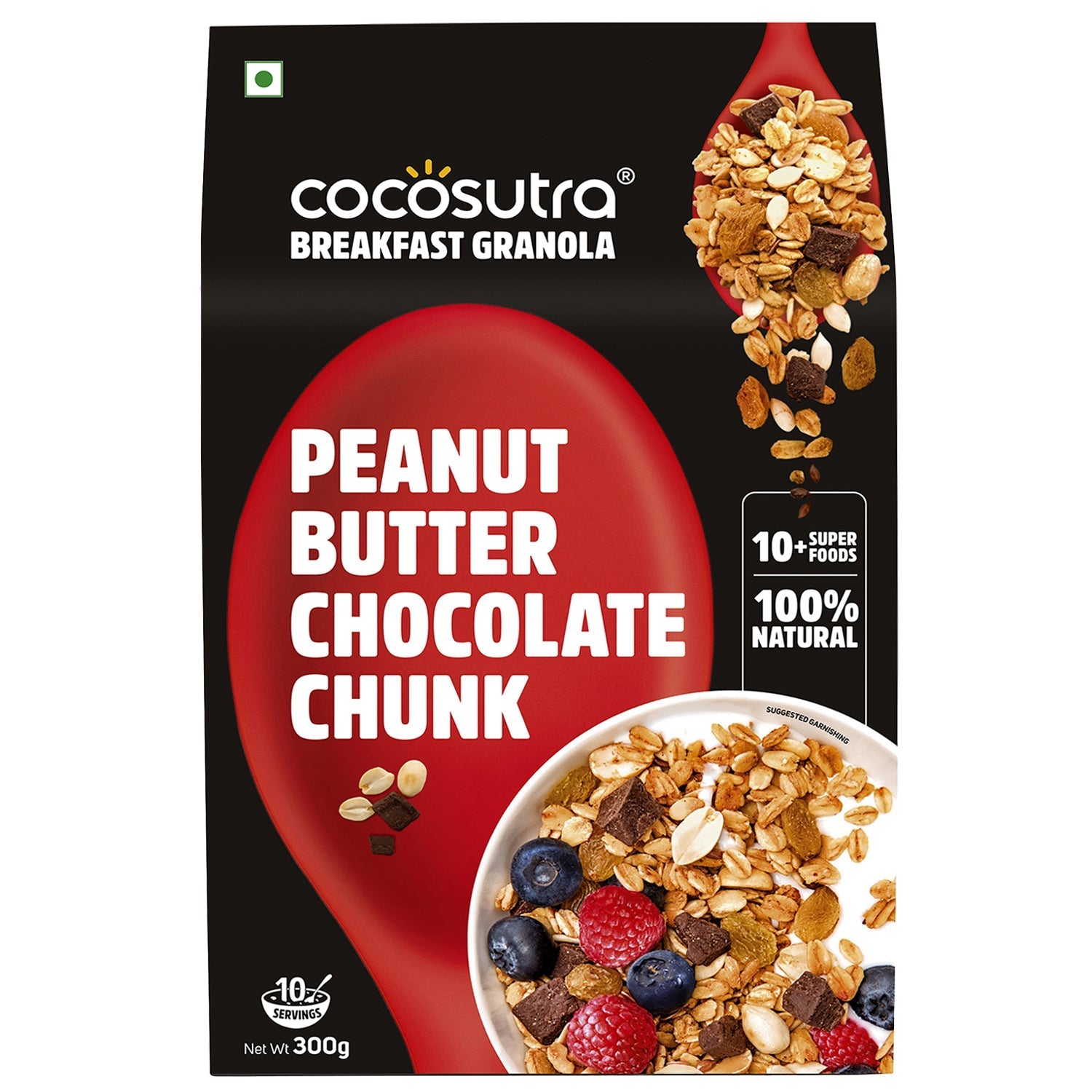 Cocosutra Peanut Butter Chocolate Chunk Breakfast Granola - 300 gms