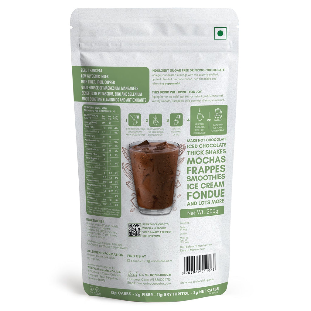 Cocosutra Sugar Free Drinking Chocolate Mix Peppermint - 200 gms