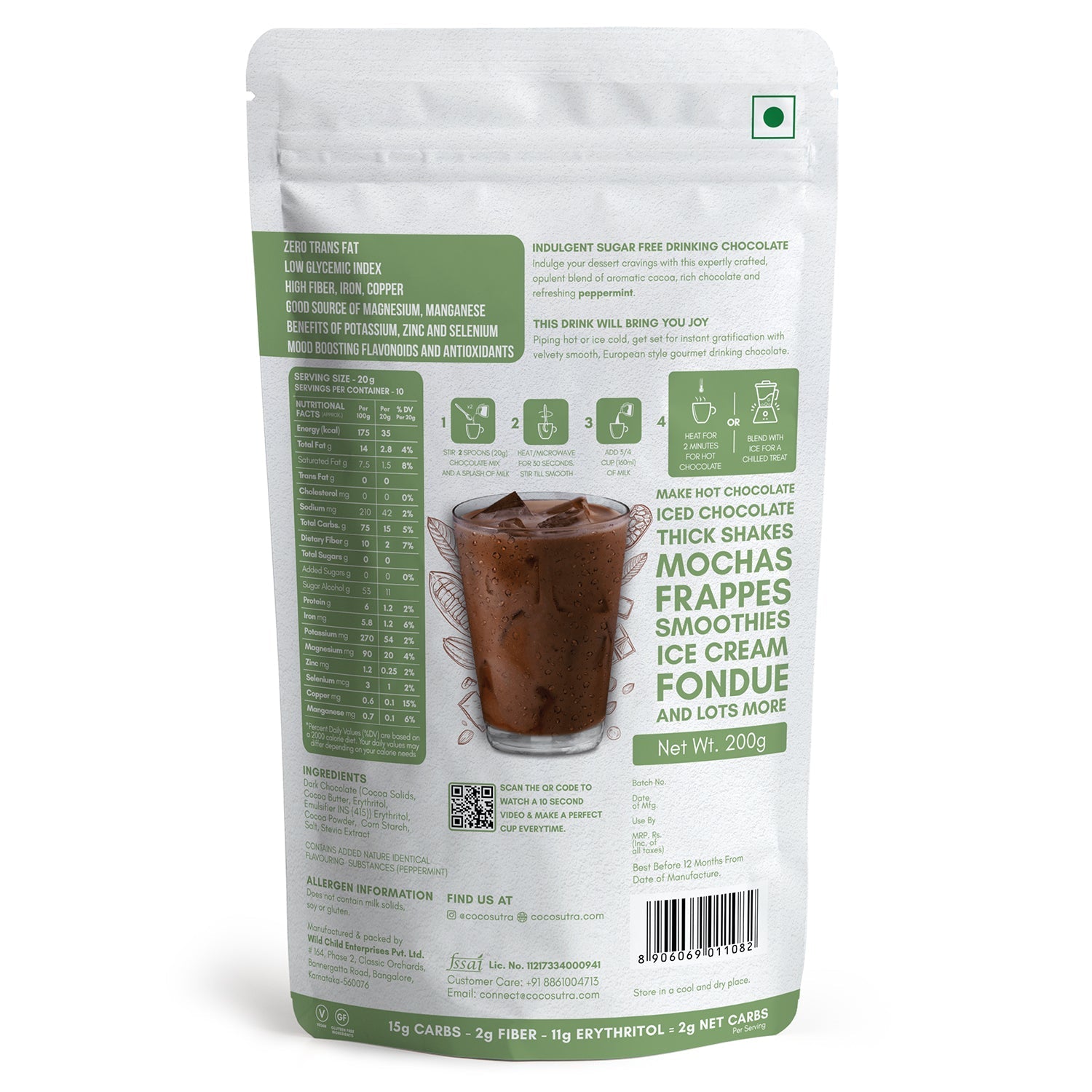 Cocosutra Sugar Free Drinking Chocolate Mix Peppermint - 200 gms