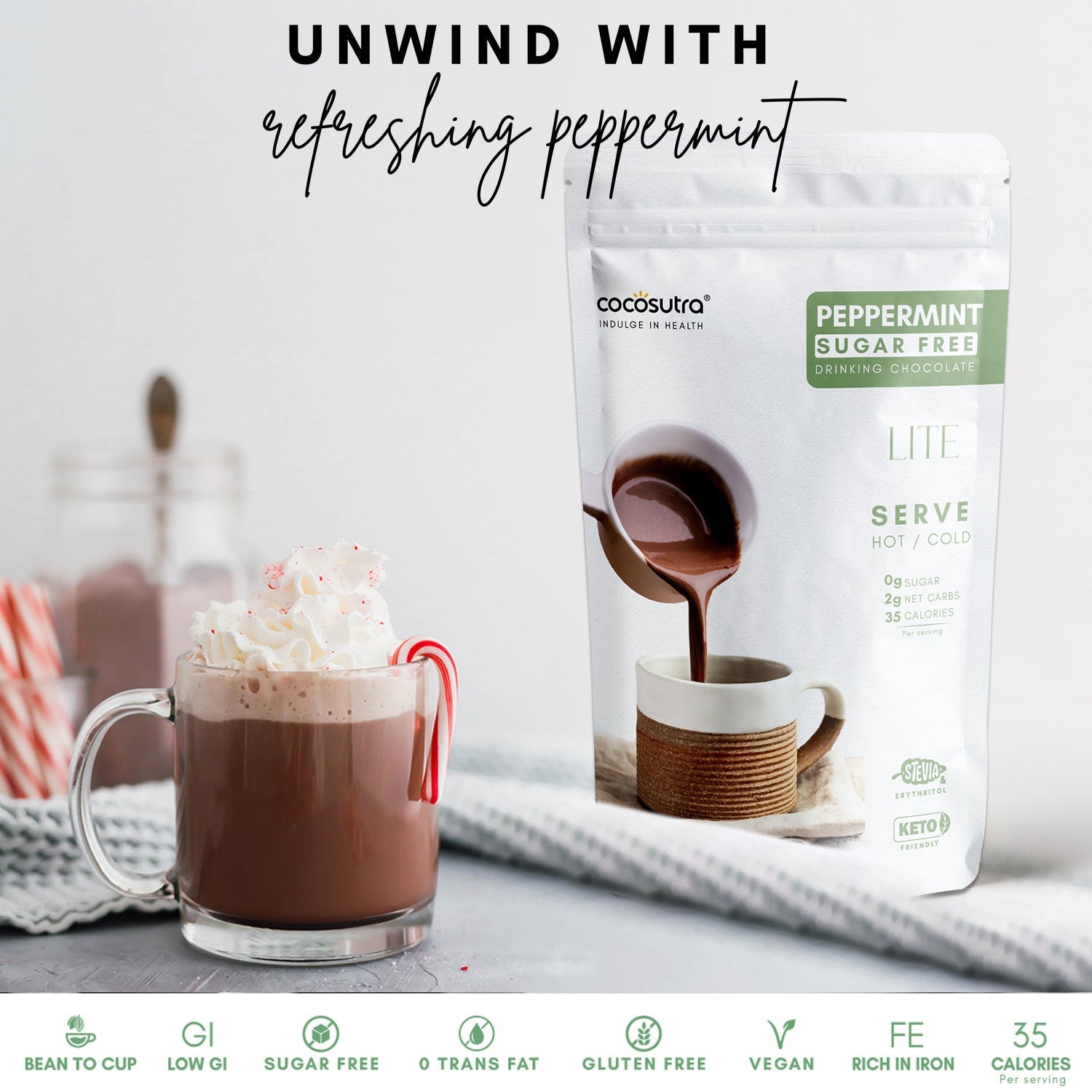 Cocosutra Sugar Free Drinking Chocolate Mix Peppermint - 200 gms