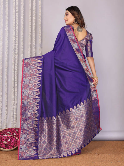 Joban Fashion Banarasi Royal Blue Jacquard Woven Soft Silk Saree