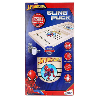 Skoodle Marvel Spider-Man Sling Puck Game, Super Fast Portable Table Board Game for Kids and Adults